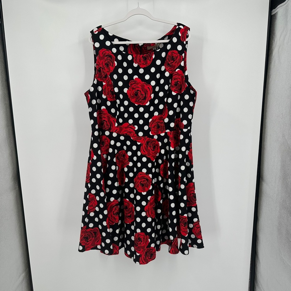 Womens Rockabilly Pinup Polka Dot Dress Size 3X Floral Retro Bold Garden Party